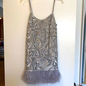 NWT Gianni Bini Silver Sequin Feather Dress